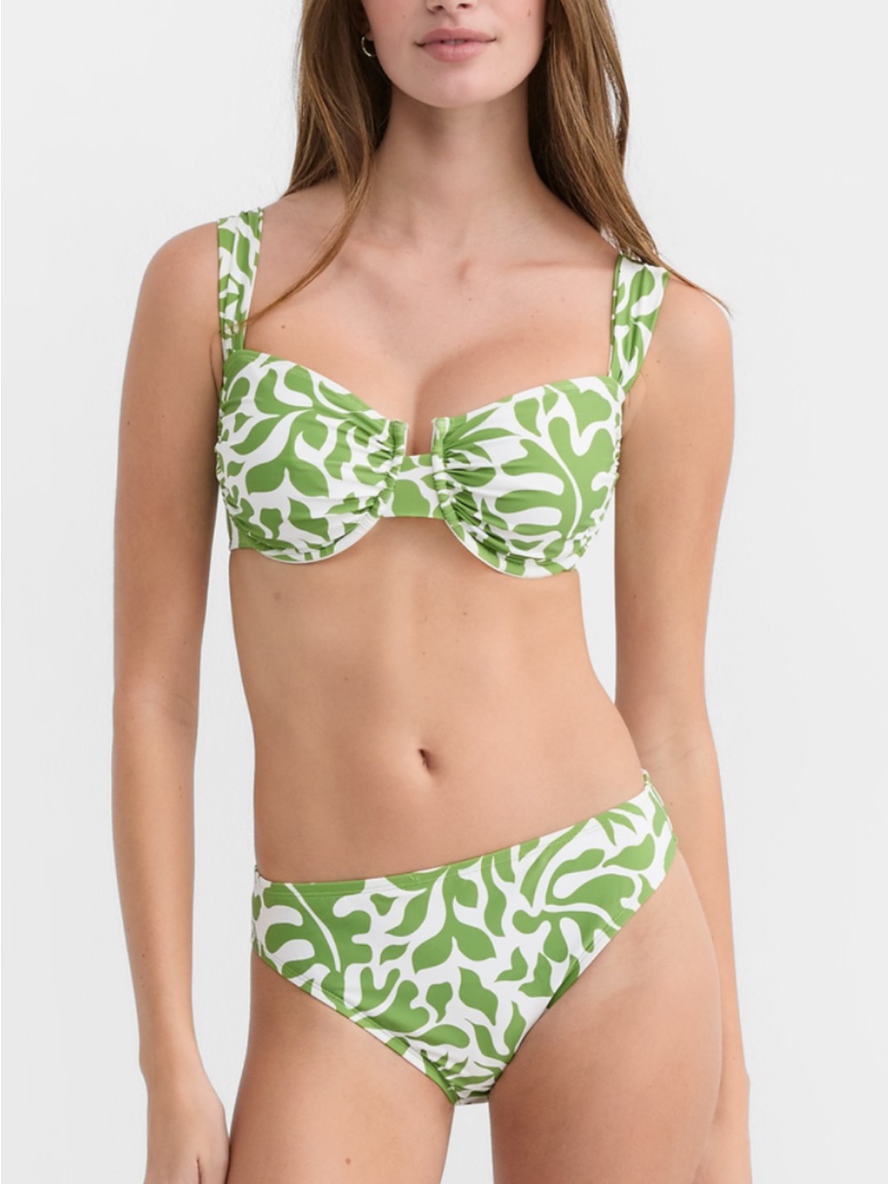 LOFT Green and White Leaf-Print Underwire Bikini Set